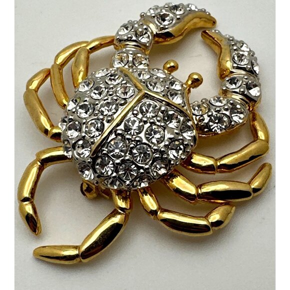 Whimsy 90s Crab Brooch Pin Crystal Rhinestone Gold Tone Shiny Colorful Sparkle - Picture 8 of 10